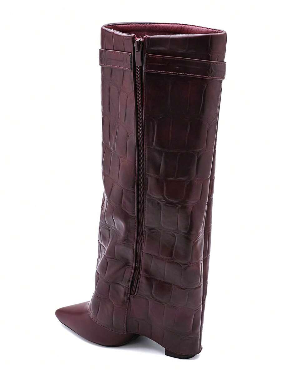 Elegant High Boots - Block Heel Made of Leather