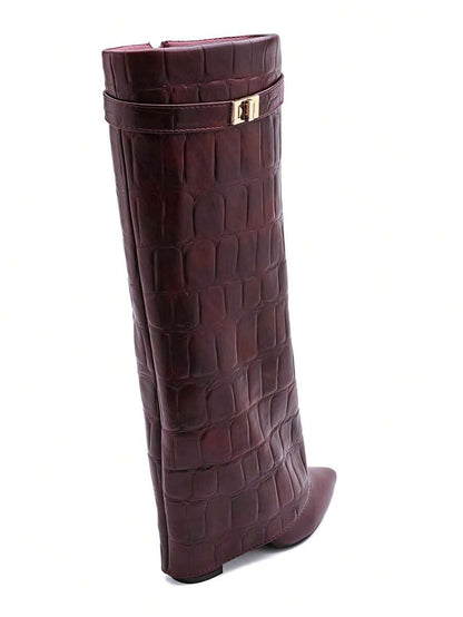 Elegant High Boots - Block Heel Made of Leather