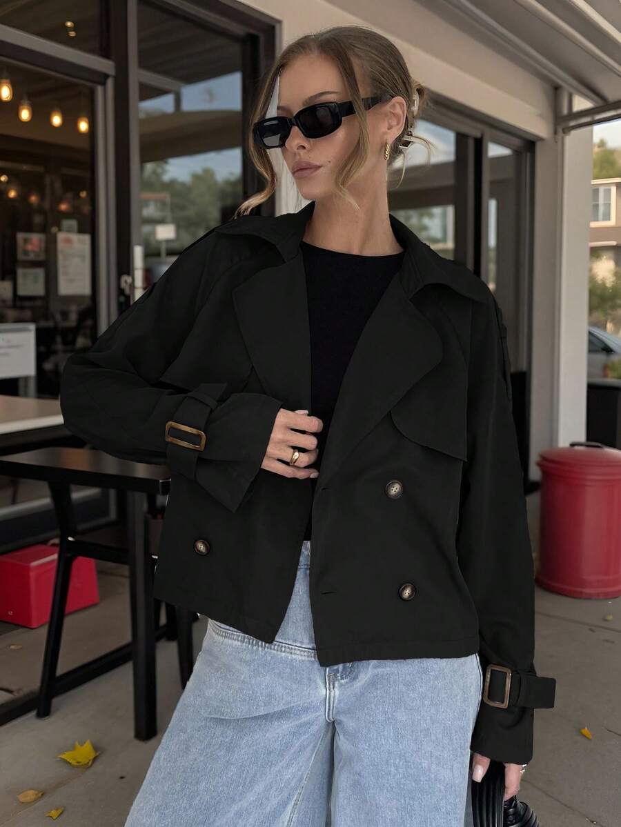 Women's casual double-breasted trench coat
