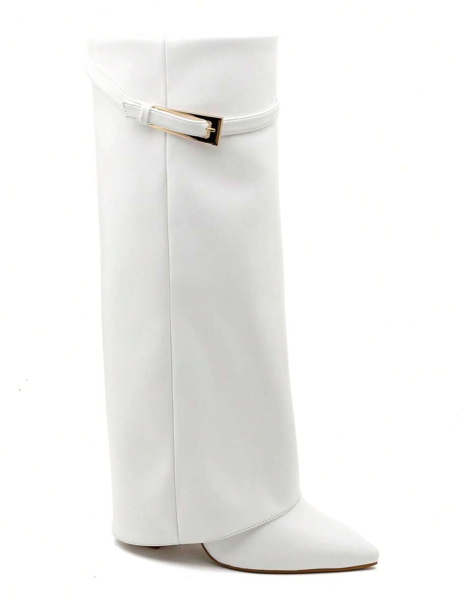 Elegant High Boots - Block Heel Made of Leather