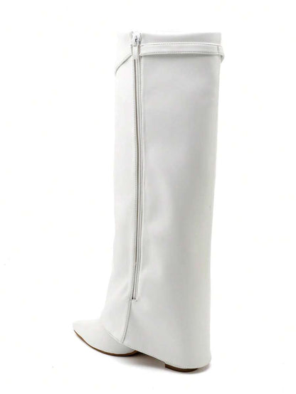 Elegant High Boots - Block Heel Made of Leather