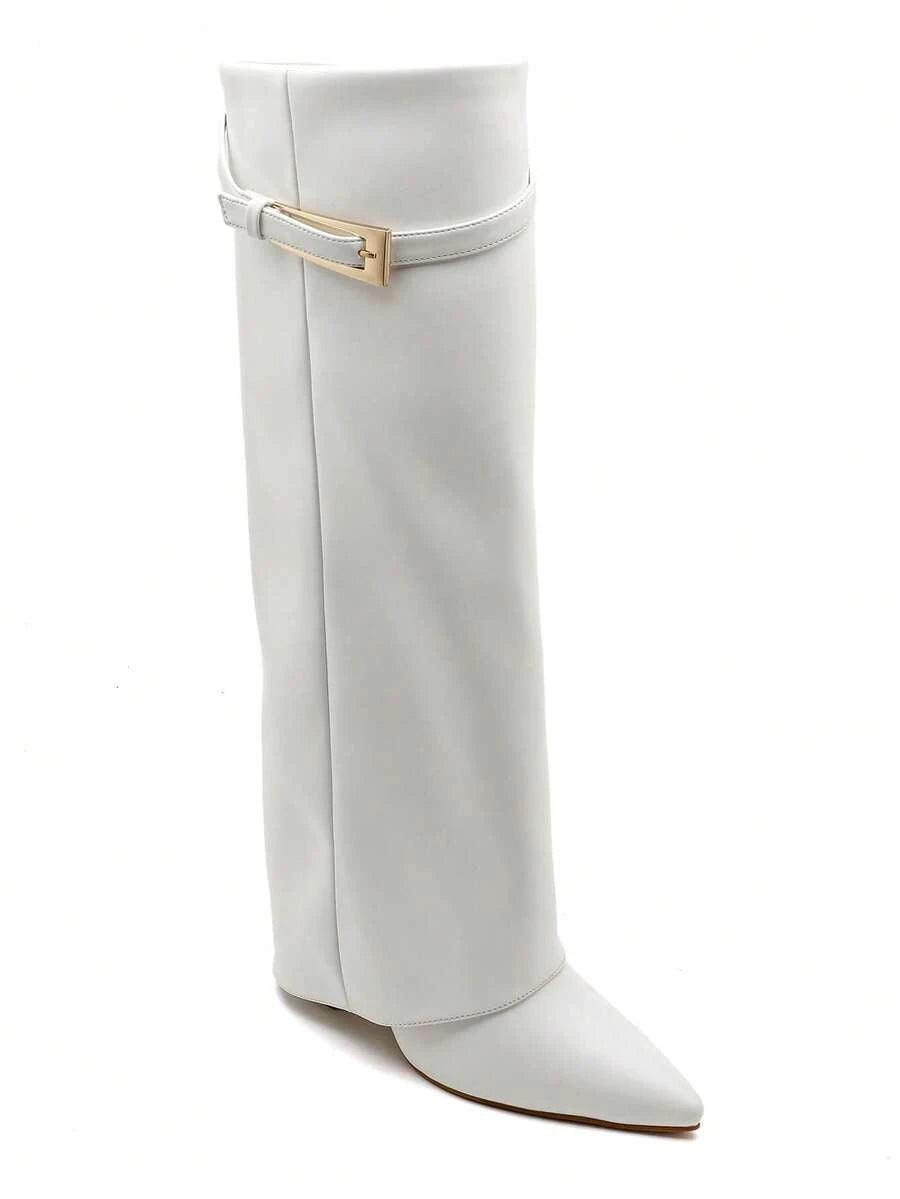 Elegant High Boots - Block Heel Made of Leather