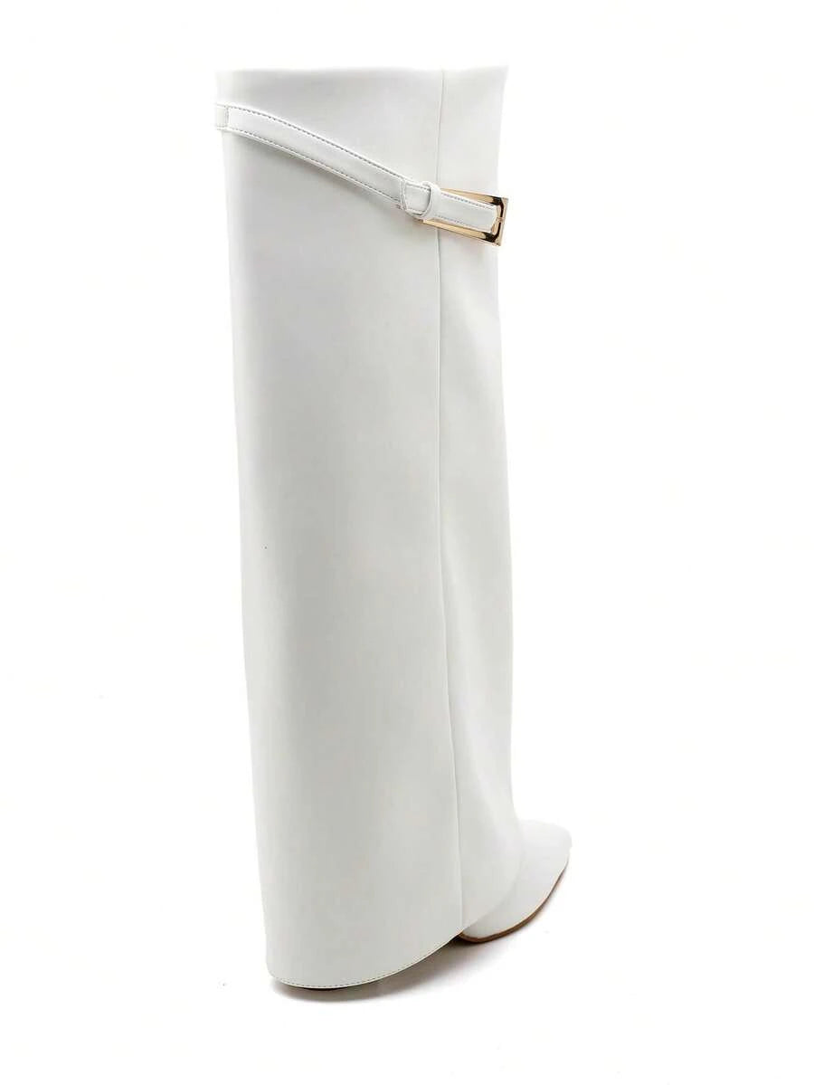 Elegant High Boots - Block Heel Made of Leather