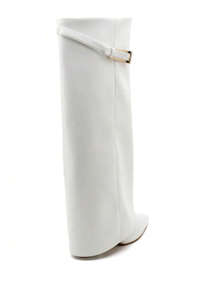 Elegant High Boots - Block Heel Made of Leather