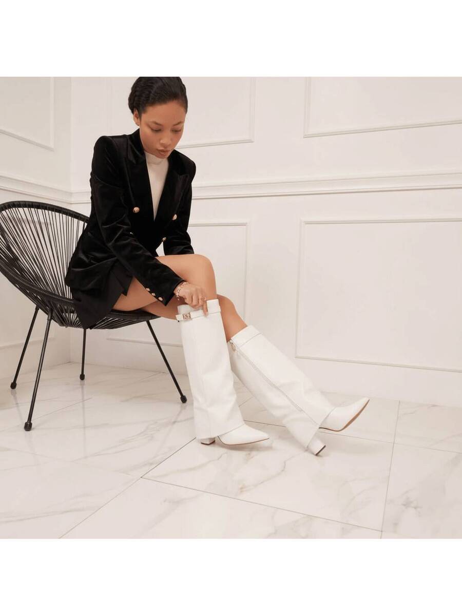 Elegant High Boots - Block Heel Made of Leather