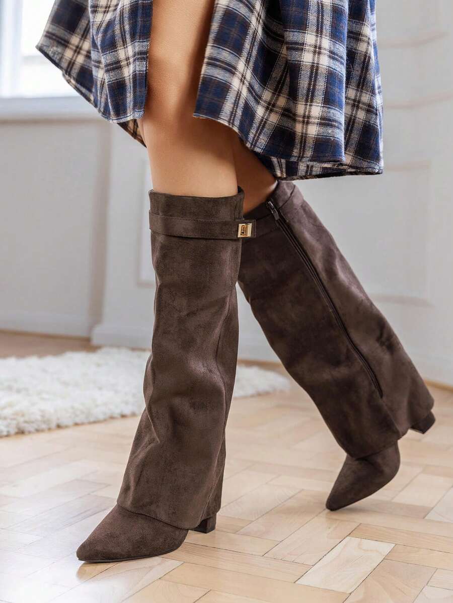 Elegant High Boots - Block Heel Made of Leather