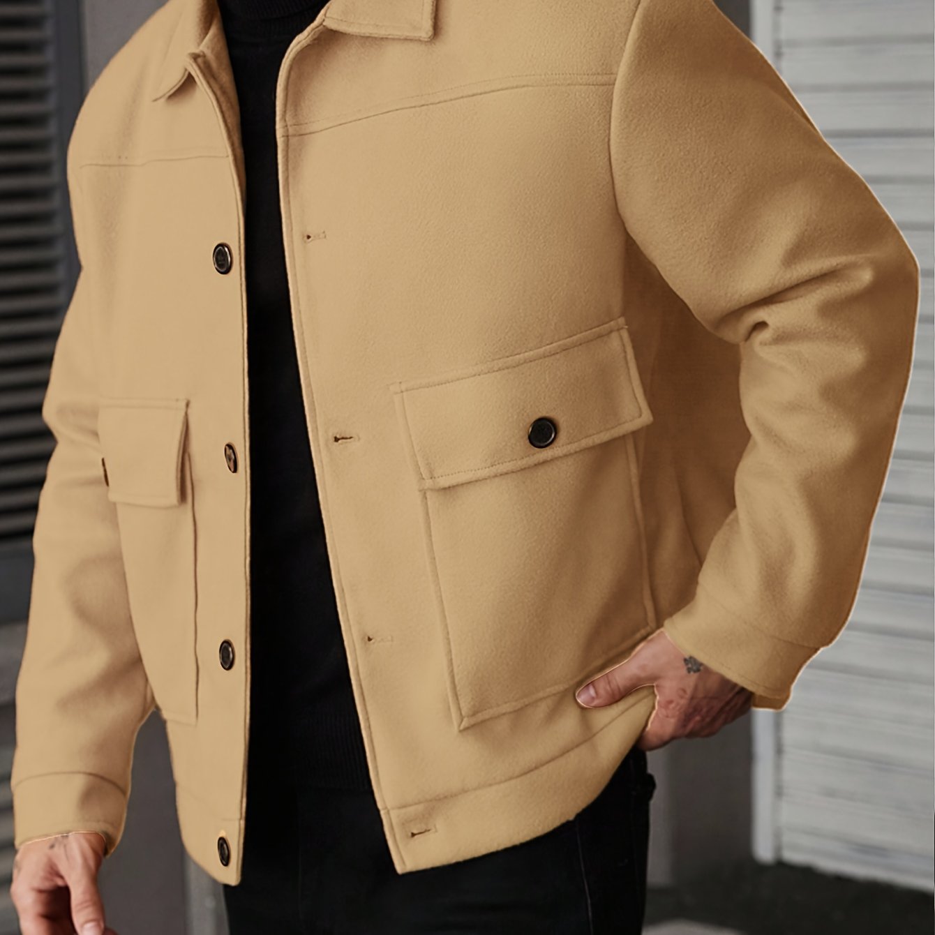 Casual Jacket - Men - Button Closure Jacket with Chest Pocket