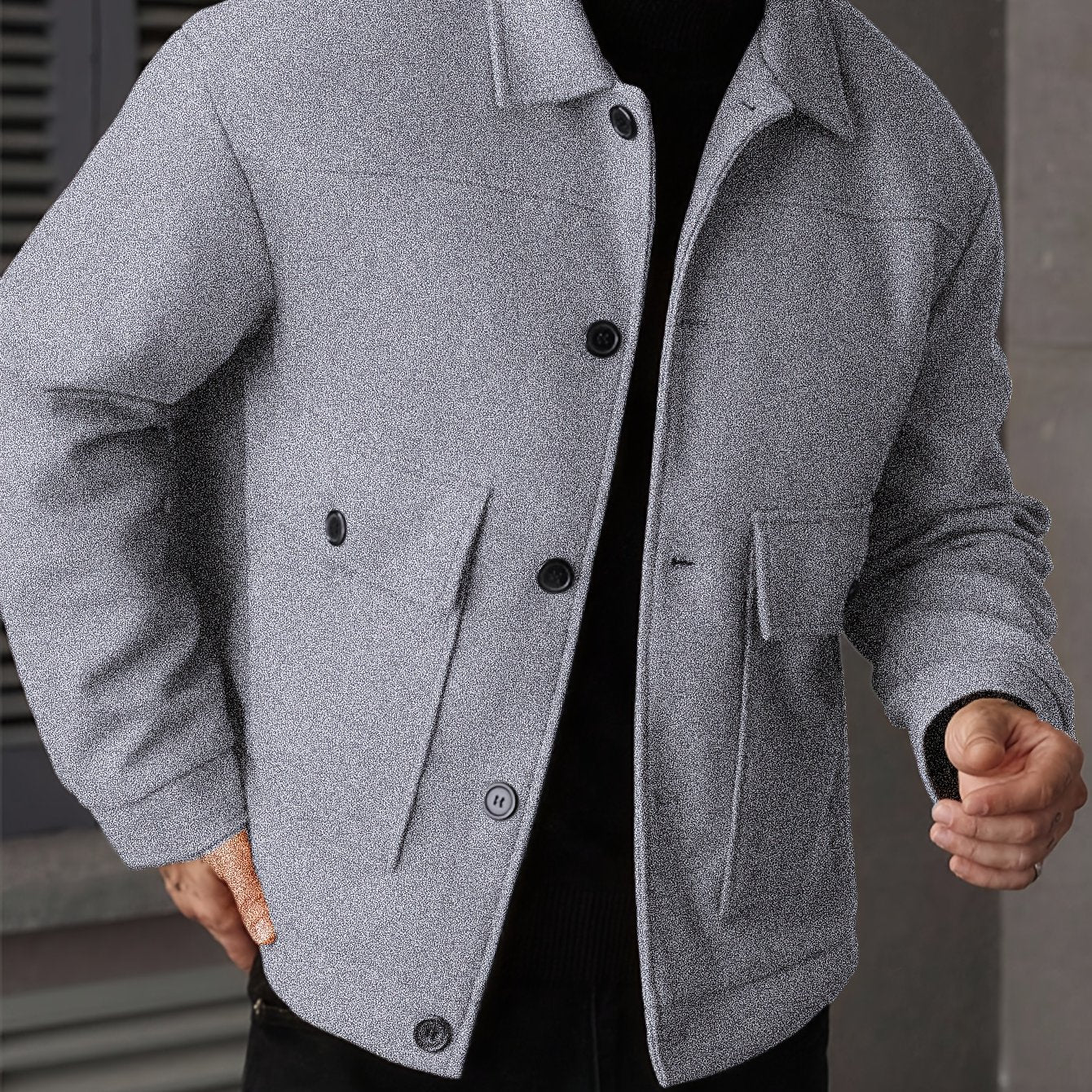 Casual Jacket - Men - Button Closure Jacket with Chest Pocket