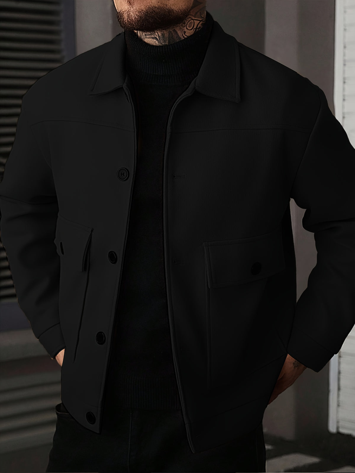 Casual Jacket - Men - Button Closure Jacket with Chest Pocket