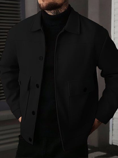 Casual Jacket - Men - Button Closure Jacket with Chest Pocket