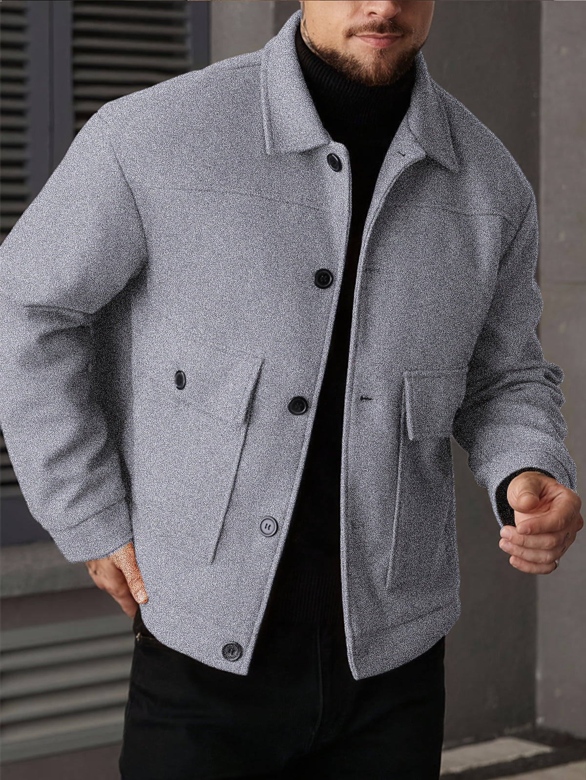 Casual Jacket - Men - Button Closure Jacket with Chest Pocket