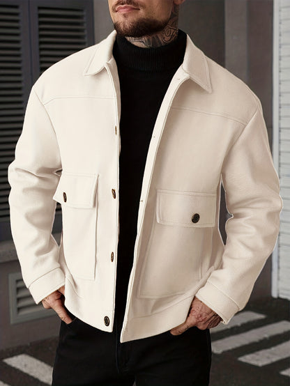 Casual Jacket - Men - Button Closure Jacket with Chest Pocket