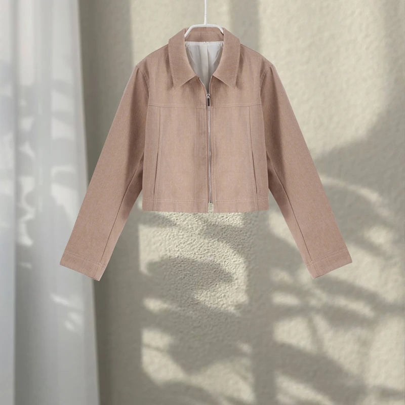 Casual Hosen Set Frauen Baumwolle Leinen Revers Reißverschlüsse Crop Top Gerade Hosen Sets Dame 2025, Herbst Solide Anzug Frau Streetwear