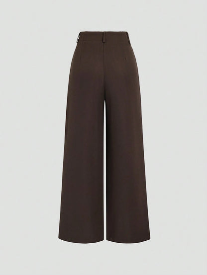 Women's Elegant Jacquard Pleating Wide-Leg Pants Office/Commuting Solid Color Loose Casual Suit Pants, Autumn/Winter
