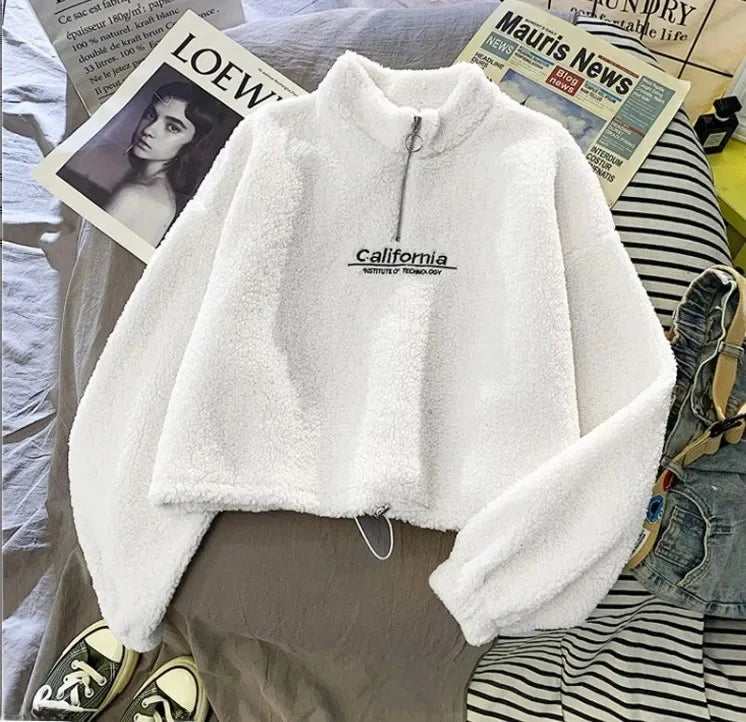 Lamb Velvet Zipper Hoodie Women