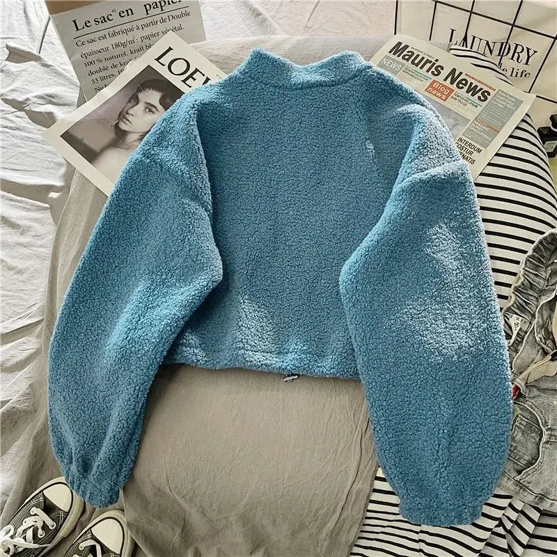 Lamb Velvet Zipper Hoodie Women