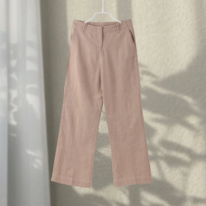 Casual Hosen Set Frauen Baumwolle Leinen Revers Reißverschlüsse Crop Top Gerade Hosen Sets Dame 2025, Herbst Solide Anzug Frau Streetwear