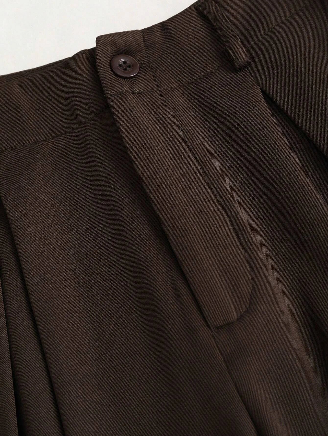 Women's Elegant Jacquard Pleating Wide-Leg Pants Office/Commuting Solid Color Loose Casual Suit Pants, Autumn/Winter