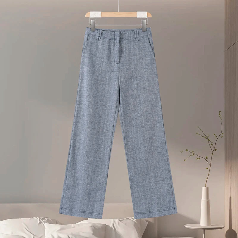 Casual Hosen Set Frauen Baumwolle Leinen Revers Reißverschlüsse Crop Top Gerade Hosen Sets Dame 2025, Herbst Solide Anzug Frau Streetwear