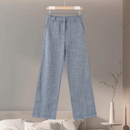 Casual Hosen Set Frauen Baumwolle Leinen Revers Reißverschlüsse Crop Top Gerade Hosen Sets Dame 2025, Herbst Solide Anzug Frau Streetwear