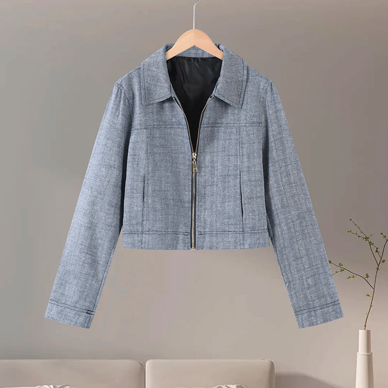 Casual Hosen Set Frauen Baumwolle Leinen Revers Reißverschlüsse Crop Top Gerade Hosen Sets Dame 2025, Herbst Solide Anzug Frau Streetwear