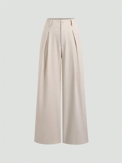 Women's Elegant Jacquard Pleating Wide-Leg Pants Office/Commuting Solid Color Loose Casual Suit Pants, Autumn/Winter