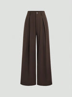 Women's Elegant Jacquard Pleating Wide-Leg Pants Office/Commuting Solid Color Loose Casual Suit Pants, Autumn/Winter
