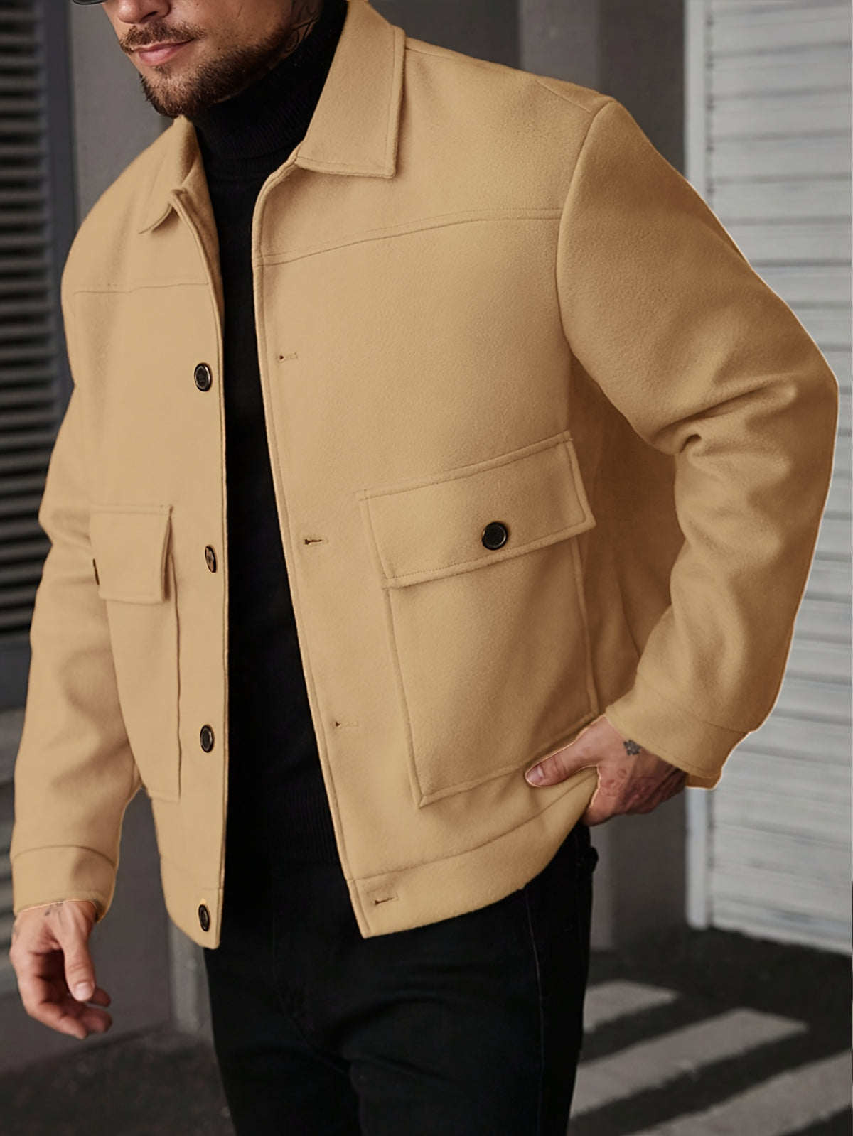 Casual Jacket - Men - Button Closure Jacket with Chest Pocket